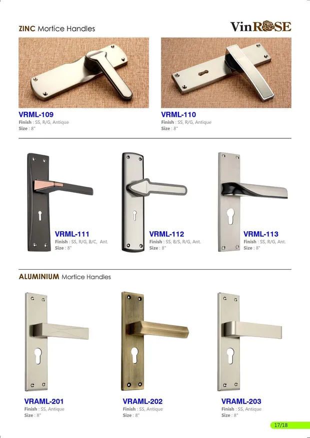 Zinc and aluminium mortice handles